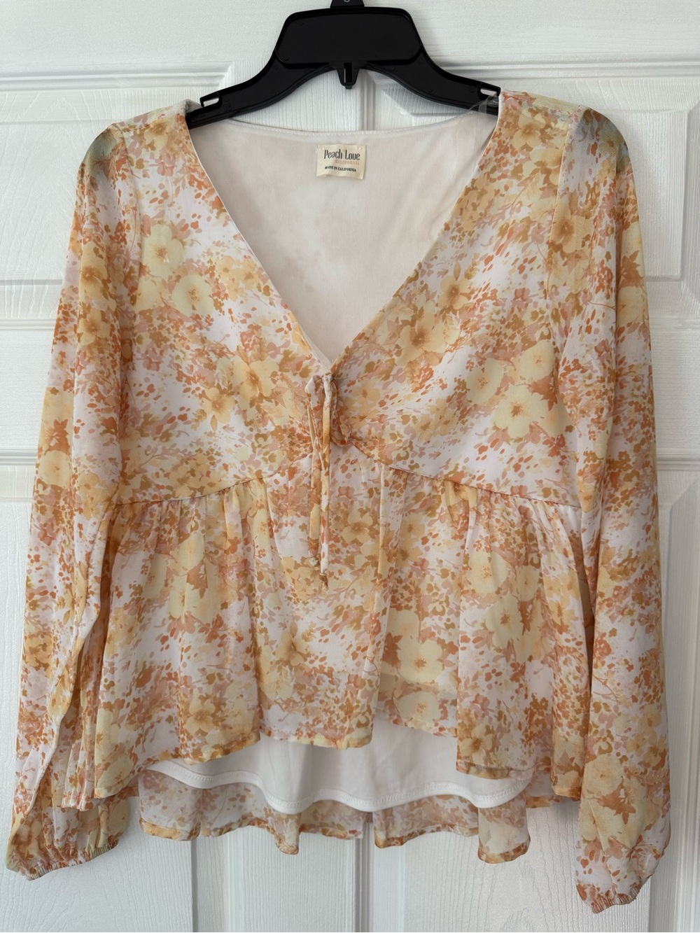 Peach Love California Floral Peplum Blouse in Yellow & Creams
